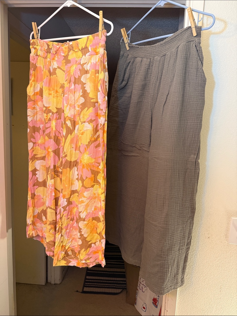 two wide leg pants